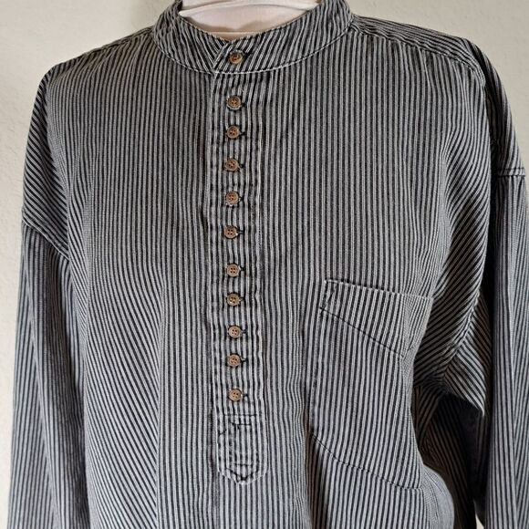 Civilian Men’s Shirt Collarless SizeL Striped Irish Cotton Blue Poet Musician - Picture 4 of 13